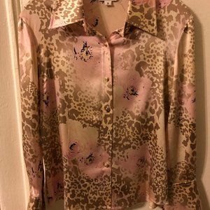St John Silk Pink Peony and Animal Print Blouse